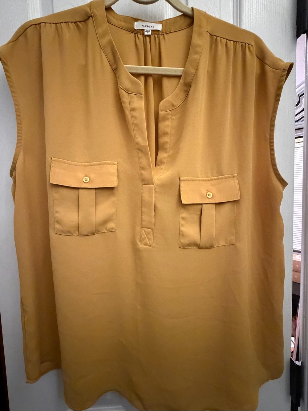 Pleione Sleeveless V-Neck Utility Tank in Mustard Yellow